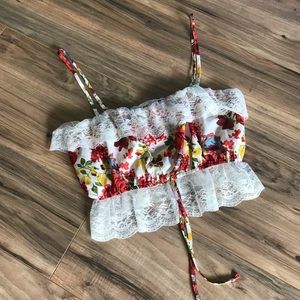 Floral crop top bandeau with straps and tie